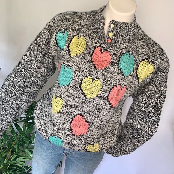 v i n t a g e :: Unique Slouchy Heart Kawaii Knit Novelty Sweater - Picture 1 of 10